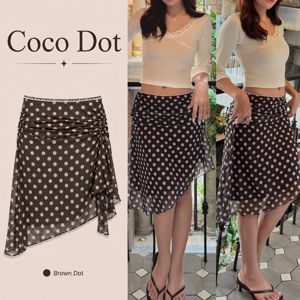 SEPTEMBER ME -Coco Dot Skirt กระโปรงดีไซน์ชายเฉียง