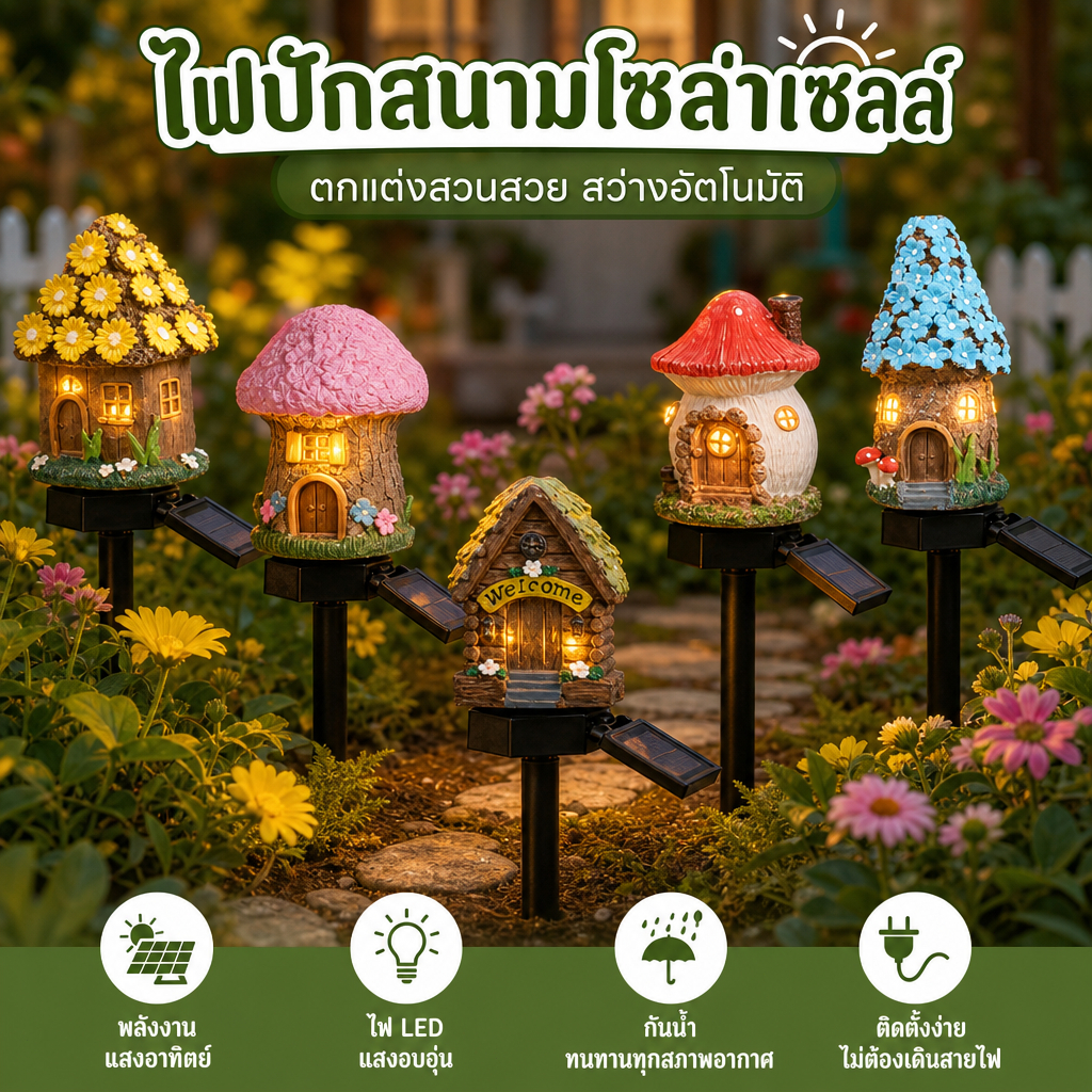 โคมไฟโซล่าเซลล์ LED โคมไฟเรซิ่น บ้านเทพนิยายเรซิ่น พลังงานแสงอาทิตย์ กันน้ํา สําหรับตกแต่งสวน
