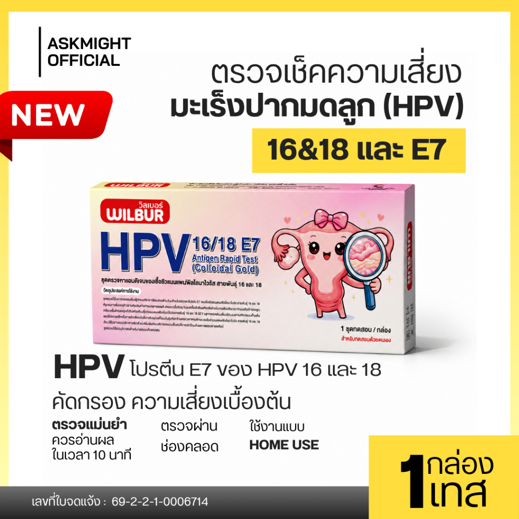 WILBUR ชุดตรวจHPV 16&18 , E7 คัดกรองปากมดลูก Human papillomavirus Antigen Rapid Test รู้ผลไวใน 15 นาที ได้มาตรฐานอย.