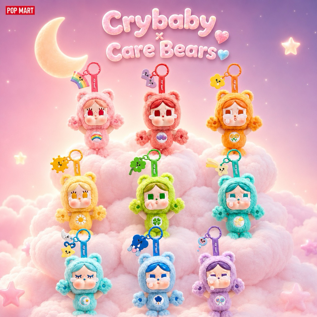 【ของแท้ % Magic Pick 】POP MART CRYBABY x Care Bears | Vinyl Plush Pendant พวงกุญแจตุ๊กตา