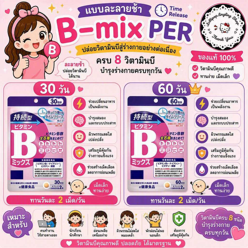 DHC Vitamin B-Mix Persistent Type (30/60Days) วิตามินบีรวม ชนิดเม็ดละลายช้า