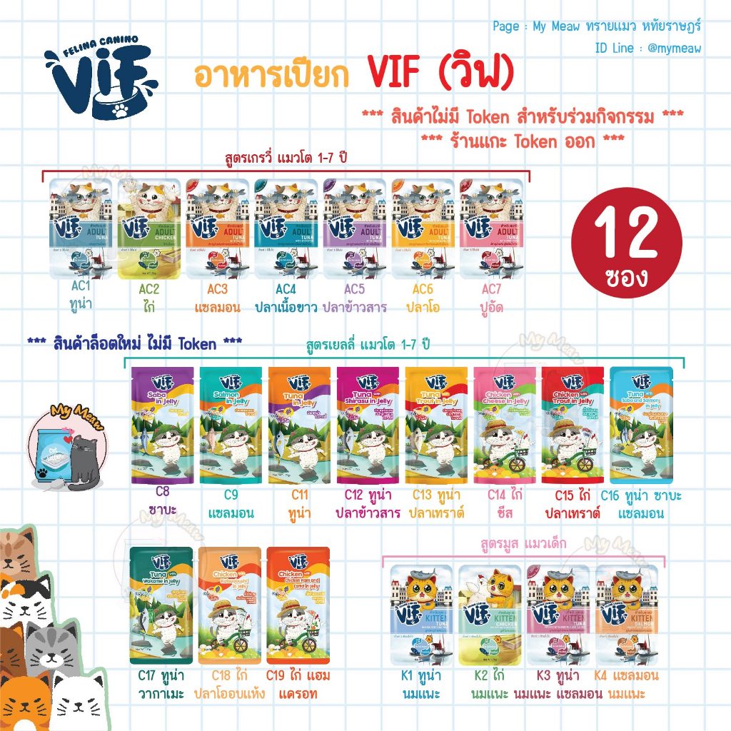 ❌ ไม่มี token ❌ [ 12 ซอง ] Felina Canino VIF เฟลินา คานิโน วิฟ อาหารเปียกแมว เยลลี่ เกรวี่ ทูน่า