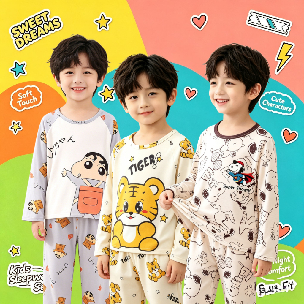 Bulk Discount Pajamas Snoopy Child Long Sleeve Round-Neck Nightwear Hypoallergenic Boy's or Girls' L
