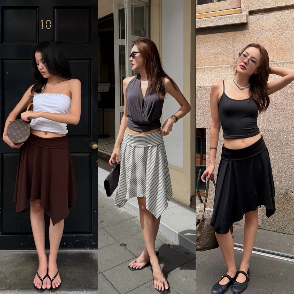 MALIMAYS - Genie Midi Skirt กระโปรงมิดิ พับเอว ปลายระบาย