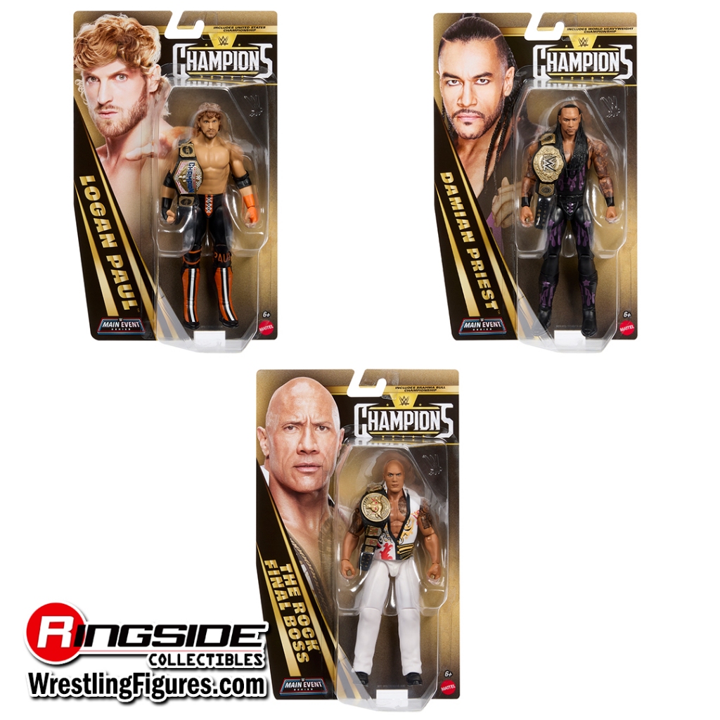 WWE Main Event Champions 7 - Set of 3 (The Rock, Logan Paul & Damian Priest)