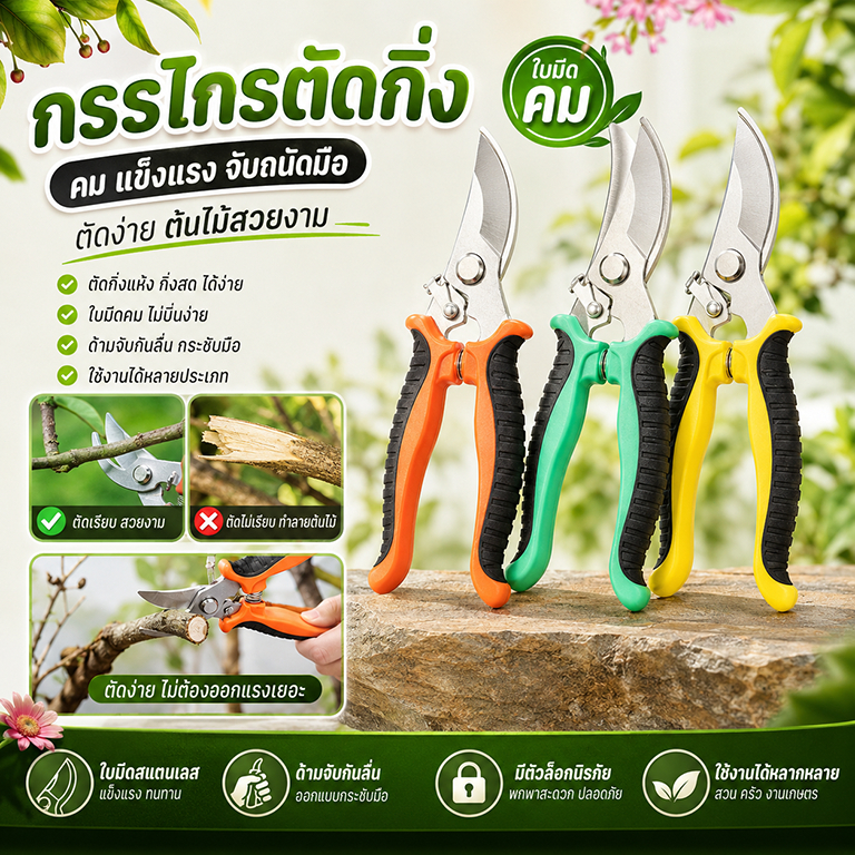 กรรไกรตัดแต่งกิ่ง พกพาสะดวก ใบมีดคม ตัดกิ่งไม้และแต่งทรงต้นไม้ได้ง่าย เหมาะสำหรับสวนและงานดูแลต้นไม้