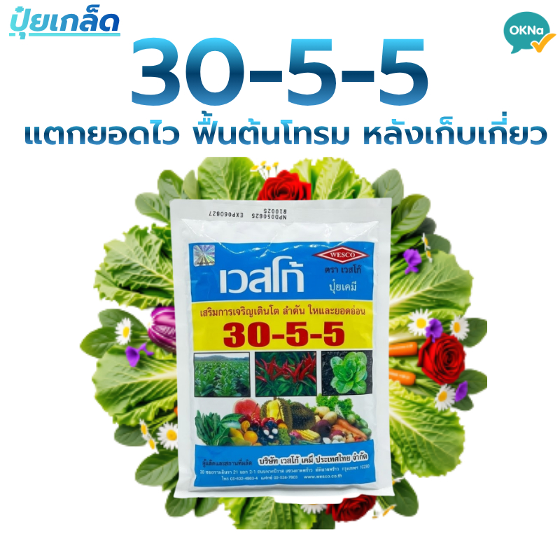 ปุ๋ยเกล็ด เวสโก้ สูตร ปุ๋ย 30-5-5 บำรุงต้น ใบ แตกยอดเร็ว ต้นสมบูรณ์โตไว ปุ๋ย 1 kg.