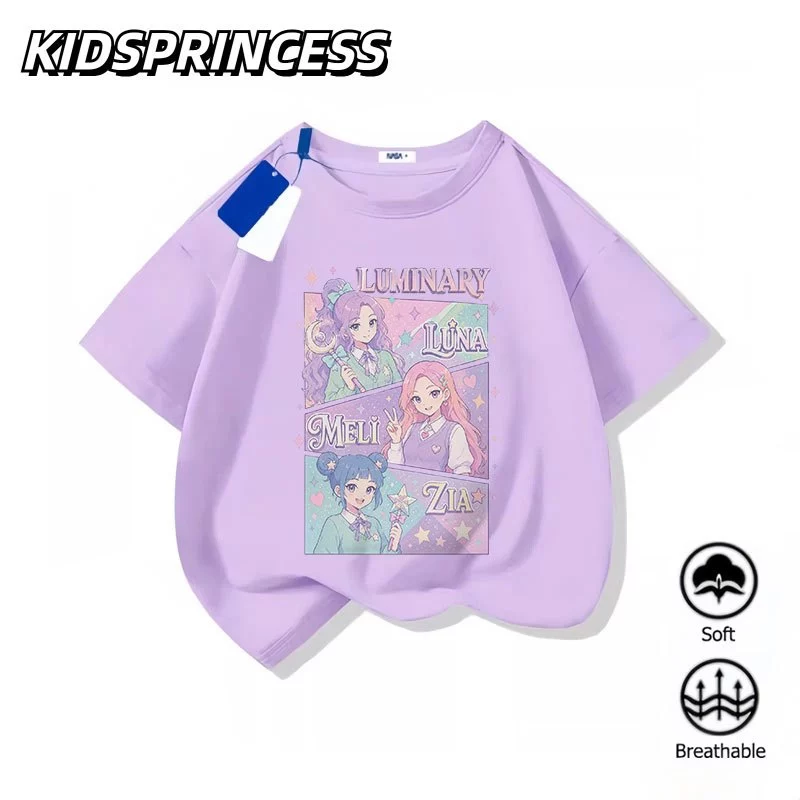 COD (จัดส่งตลอด 24 ชั่วโมง) เสื้อยืดเด็กผู้หญิง แขนสั้น ลายการ์ตูนน่ารัก สไตล์เกาหลี แฟชั่นเด็ก สีม่วง ผ้านุ่ม ใส่สบาย