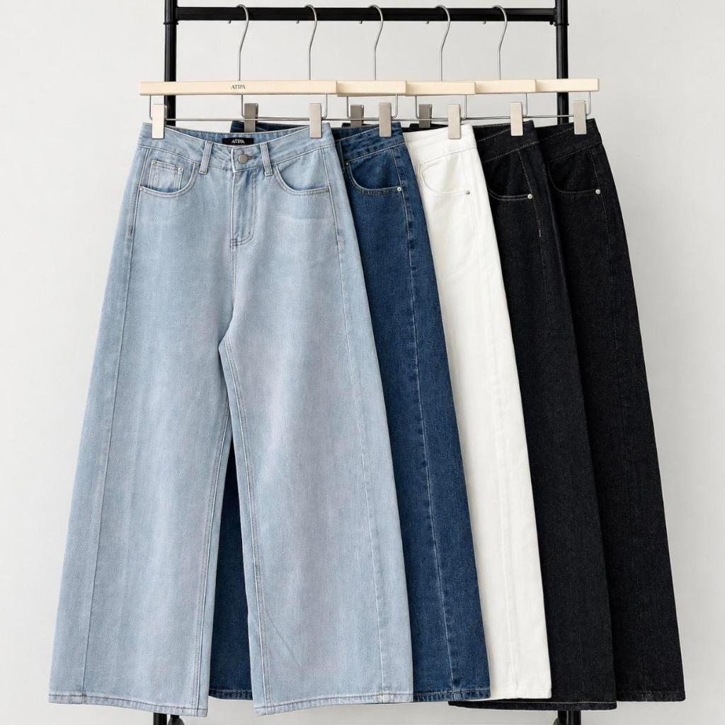 Atipashop - Nolan Jeans (#A060) กางเกงยีนส์ ขายาว กระบอกกลางตรง ดีเทลป้ายหนัง
