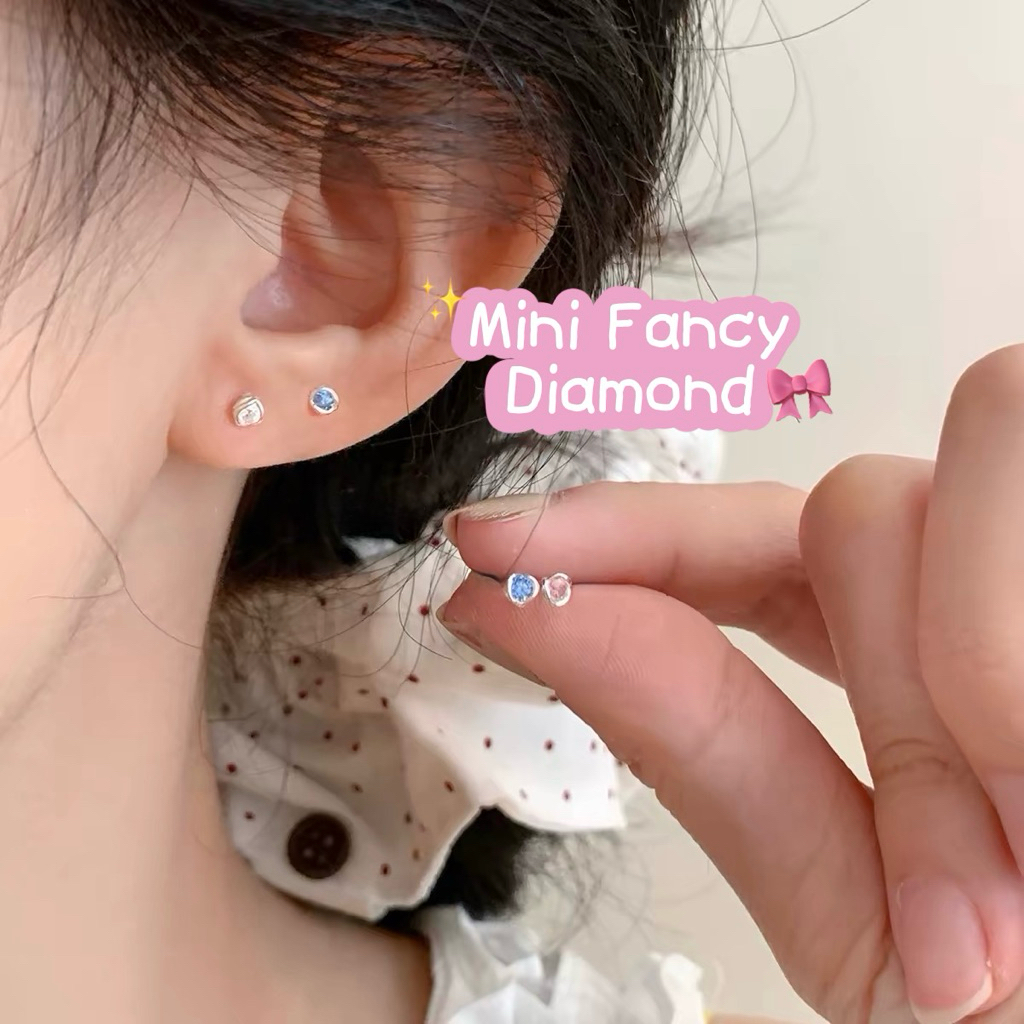 ต่างหู mini fancy diamond; ต่างหูเพชร cz สีชมพู/ฟ้า/ขาว