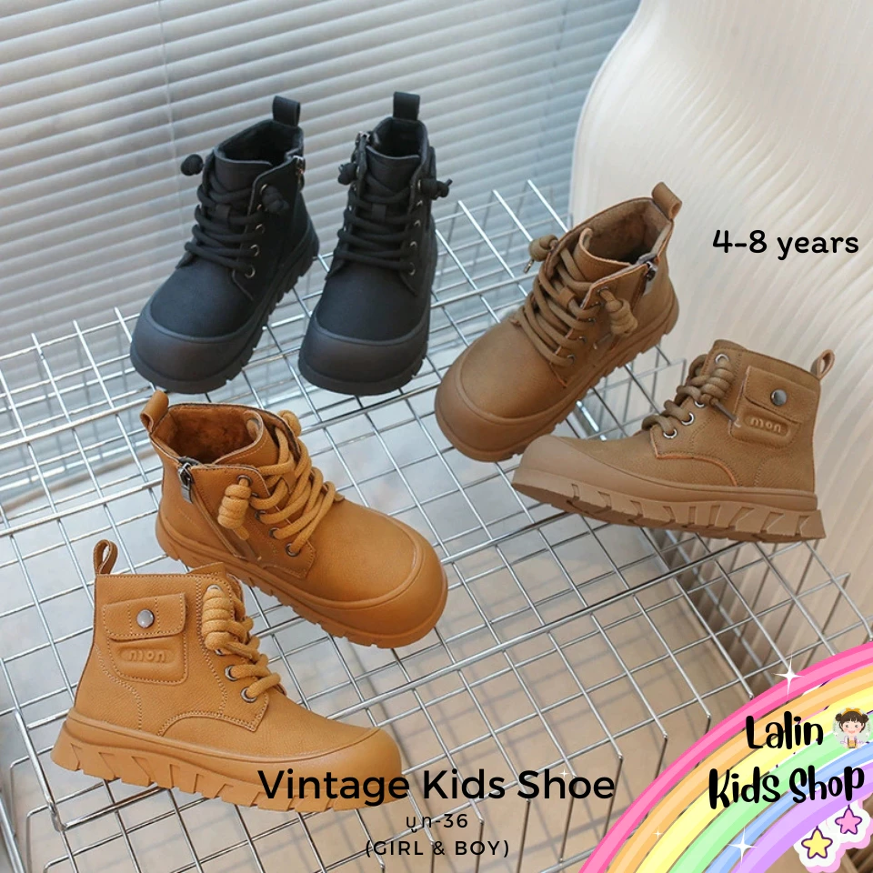 802C รองเท้าบูทเด็ก หนัง PU บุกำมะหยี่ นิ่ม (Girl & Boy) สำหรับน้อง 4-8 ขวบ พร้อมส่งในไทย B36 ✨❤️