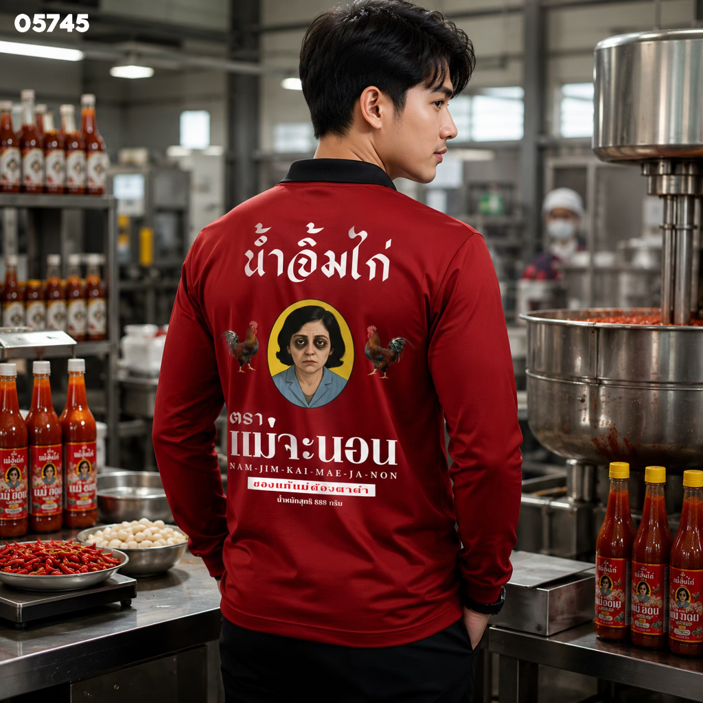 " น้ำจิ้มไก่ ตราแม่จะนอน " เสื้อปุ๋ย เสื้อคนงาน เสื้อปุ๋ยสกรีนลาย เสื้อคนงานสกรีนลาย
