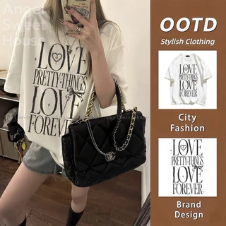 (COD) Angle Official เสื้อยืดผู้หญิงแขนสั้น ลายตัวอักษร LOVE PRETTY THINGS ทรงหลวม โอเวอร์ไซซ์ ผ้านุ่ม สไตล์เกาหลี Y2K