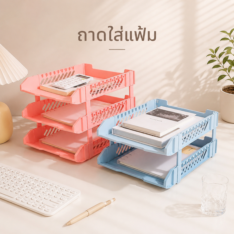 ถาดใส่แฟ้ม3ชั้น 5ชั้น ชั้นวางเอกสาร 3/5 ชั้น ถาดใส่เอกสาร A4 ชั้นวางโต๊ะทำงาน ที่เก็บเอกสาร ออฟฟิศ พลาสติกแข็งแรง