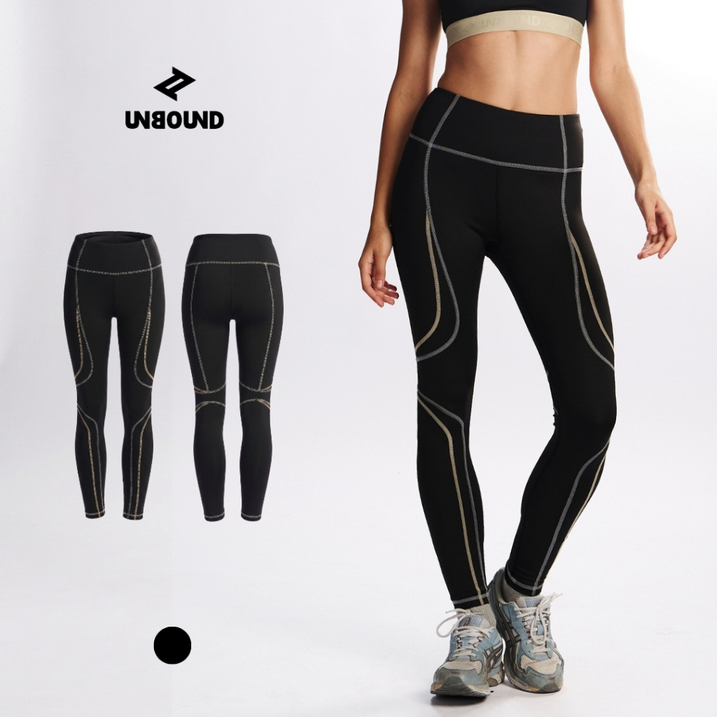 UNBOUND ACCENT LINE HIGHWAIST LEGGING กางเกงเลกกิ้งสีดำขอบเอวสูงแต่งลาโรย
