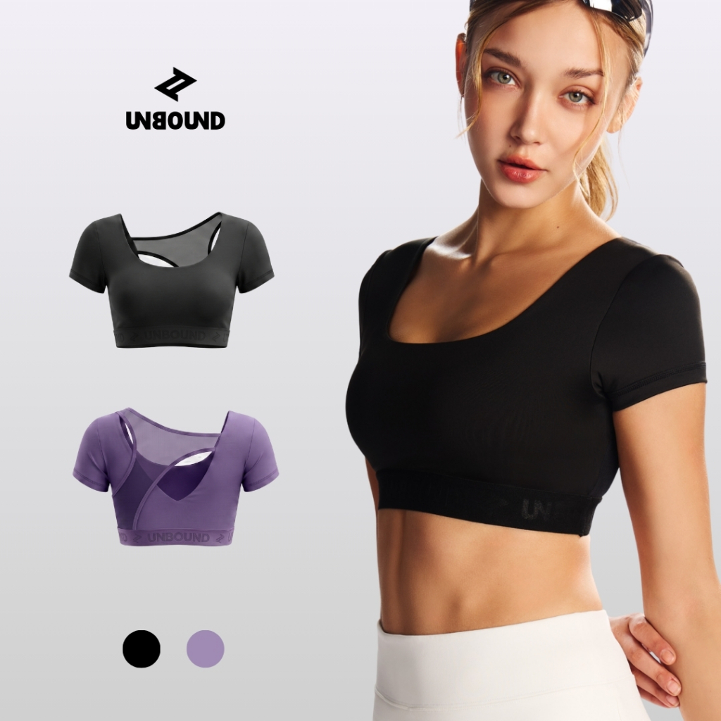 UNBOUND URBAN SHORT SLEEVE SPORT BRA  สปอร์ตบรามีฟองน้ำแขนสั้น ด้านหลังแต่งตาข่าย