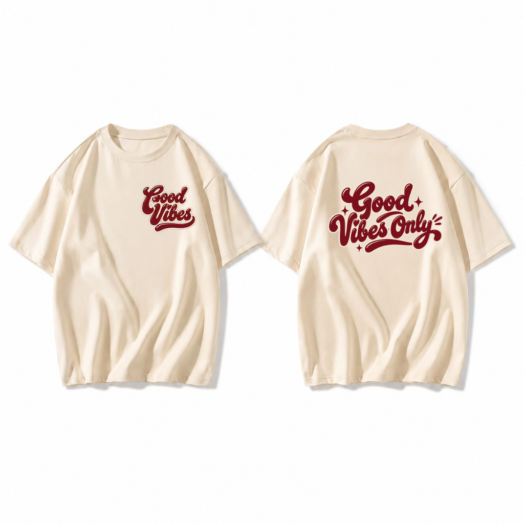 เสื้อโซโลน่า oversize สไตล์เกาหลี ผู้หญิง พิมพ์ลายตัวอักษรวินเทจ ด้านหน้า‑ด้านหลัง ข้อความภาษาอังกฤษ แขนสั้น ทรงกว้าง ใส
