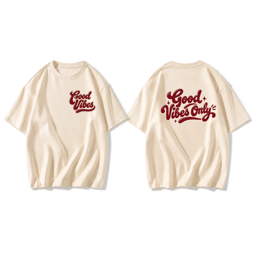 เสื้อโซโลน่า oversize สไตล์เกาหลี ผู้หญิง พิมพ์ลายตัวอักษรวินเทจ ด้านหน้า‑ด้านหลัง ข้อความภาษาอังกฤษ แขนสั้น ทรงกว้าง ใส