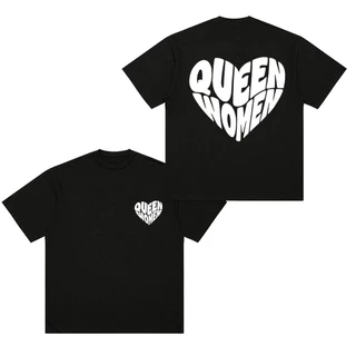 BOOM 2026รุ่นใหม่ เสื้อยืดผ้าฝ้าย oversize สีดำขาว ทูโทน แขนสั้น ลายตัวอักษรหัวใจ สำหรับชายผู้หญิง