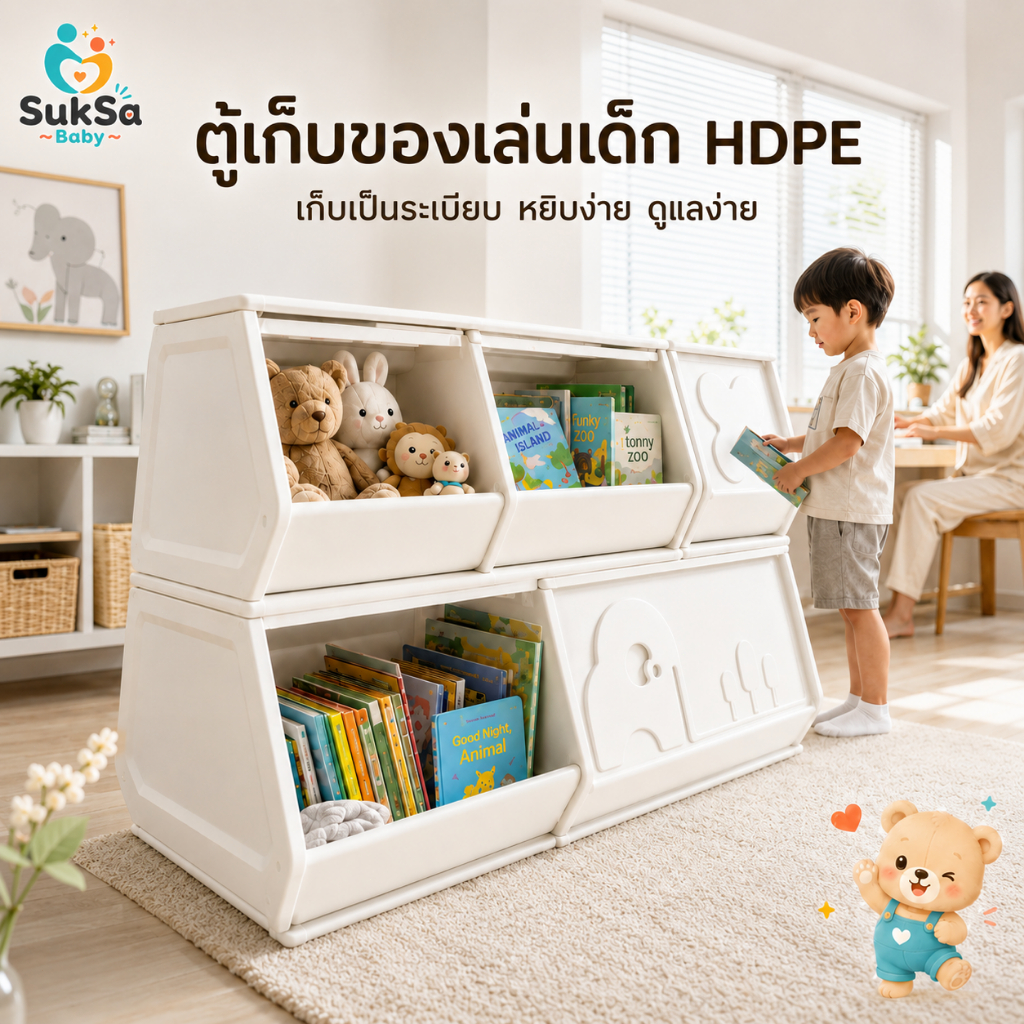ตู้เก็บของเด็ก ชั้นวางของเด็ก 2 ชั้น วัสดุ HDPE เปิดหยิบง่าย มีขนาด 60/90 ซม. สำหรับจัดห้องเด็ก