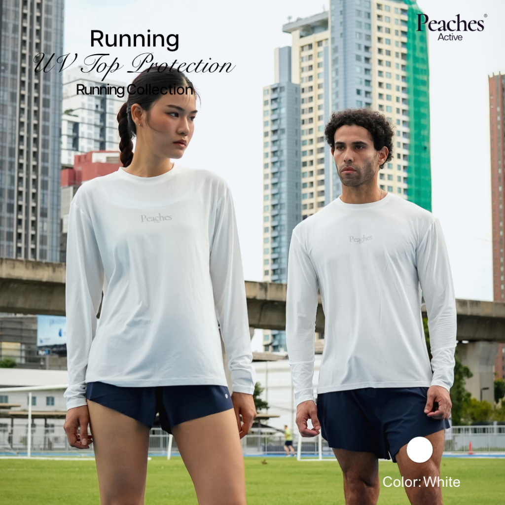 Peaches Active - Running UV Top Protection เสื้อวิ่งแขนยาว (Unisax) White