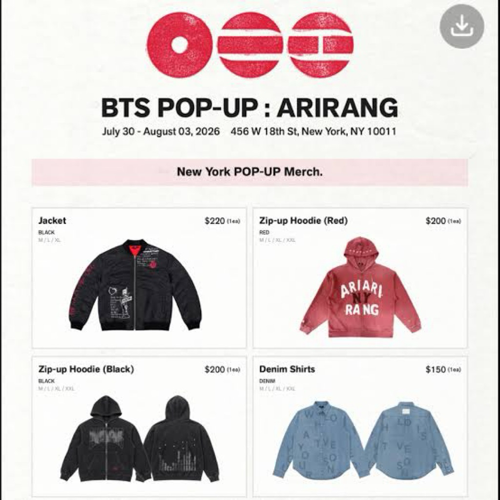 พร้อมส่ง! BTS POP-UP ARIRANG NEW YORK Edition ของแท้ 100% สินค้ามีจำนวนจำกัด