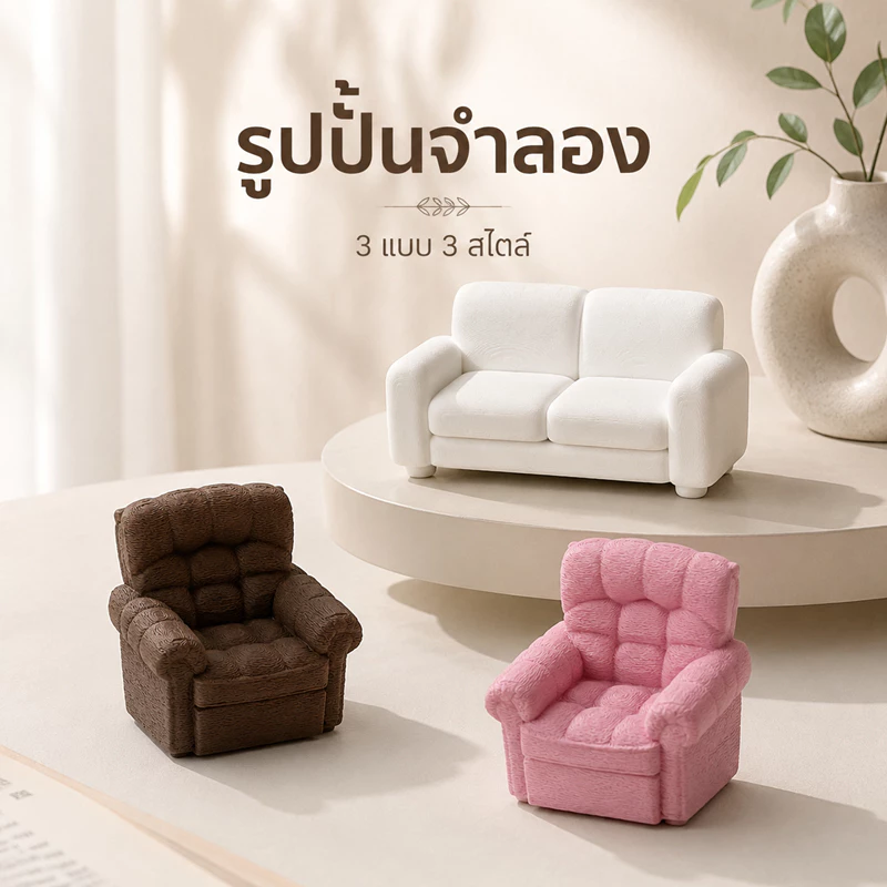 รูปปั้นโซฟาคู่ รูปปั้นโซฟาเดี่ยว โซฟาจิ๋ว ของแต่งบ้านตุ๊กตา 3D Mini Sofa โมเดลโซฟา ของตกแต่งมินิ ของเล่นจิ๋ว ตั้งโชว์/ถ่