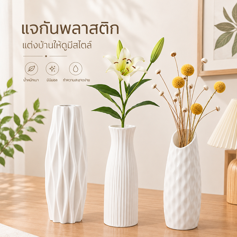 แจกันพลาสติกจําลอง ปากบาน หยัก วงรี สําหรับตกแต่งโต๊ะ แจกันมินิมอล แจกัน