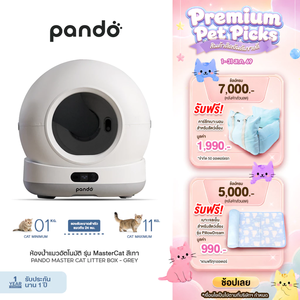 [ สินค้าใหม่ ] PANDO MASTER CAT LITTER BOX แพนโด้ ห้องน้ำแมวอัตโนมัติ รุ่น MasterCat พร้อมกล้อง HD