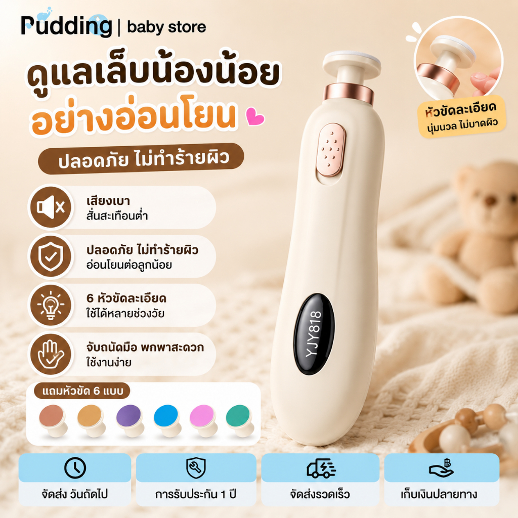 Pudding ชุดกรรไกรตัดเล็บเด็กไฟฟ้า อัตโนมัติ ปลอดภัย ใช้งานง่าย พร้อมส่ง