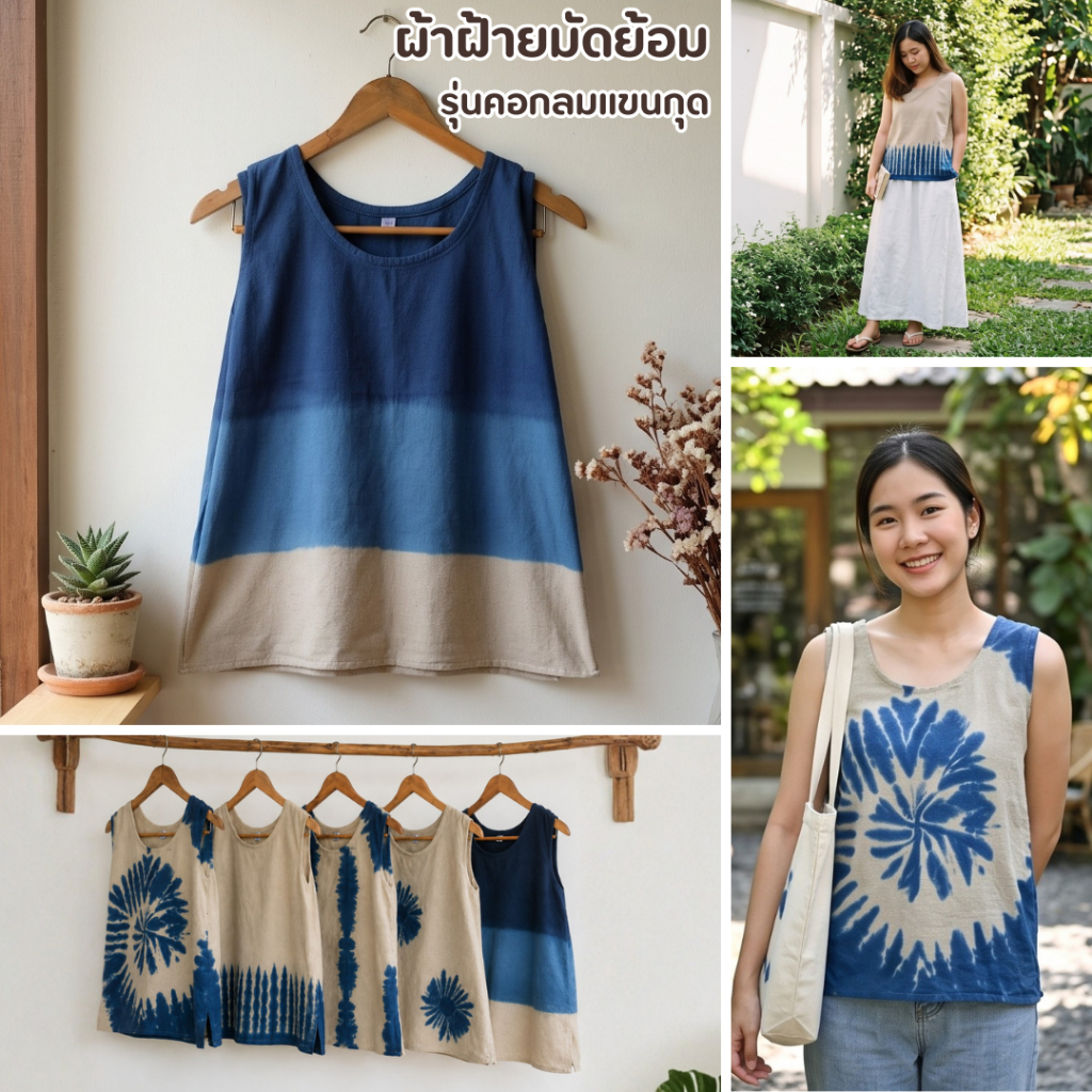 เสื้อมัดย้อม ทรงแขนกุด เสื้อกล้ามผ้าฝ้ายมัดย้อม ผ้าไม่บาง