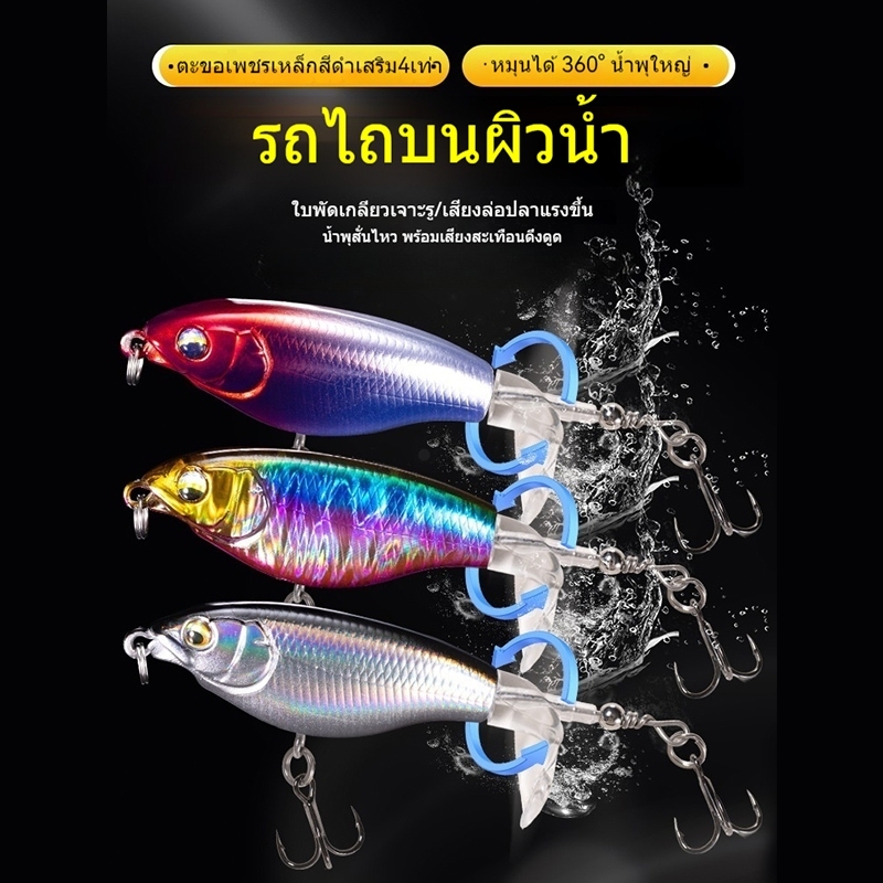 เหยื่อปลอมผิวน้ำ ใบพัดท้าย Topwater Propeller Minnow เหยื่อตกปลาช่อน ปลากะพง ปลาชะโด ลอยน้ำ 6g 12g