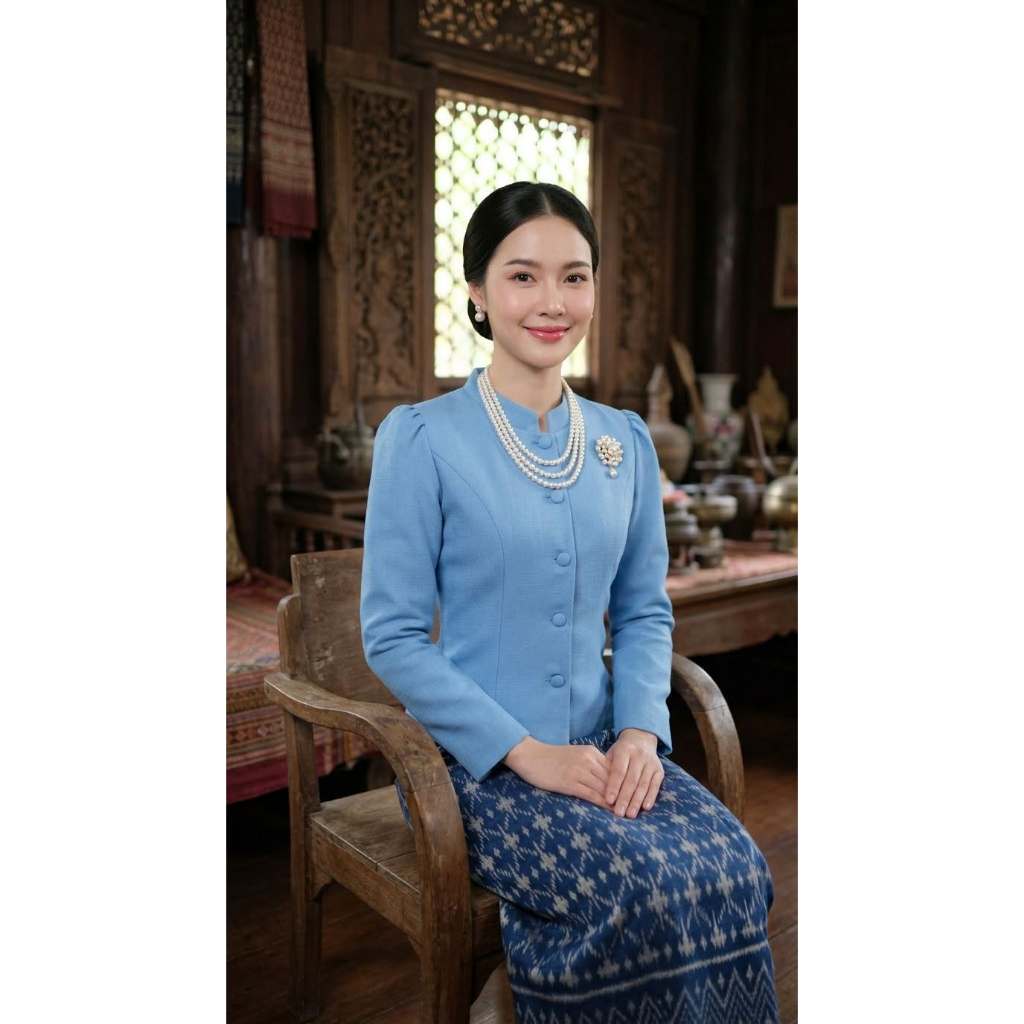 เสื้อผ้าฝ้ายลินินจิตรลดาสีฟ้า (ป20)