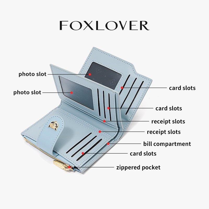 FOXLOVER محفظة نسائية قصيرة 10 بطاقات بجيب عملات — صورة 6