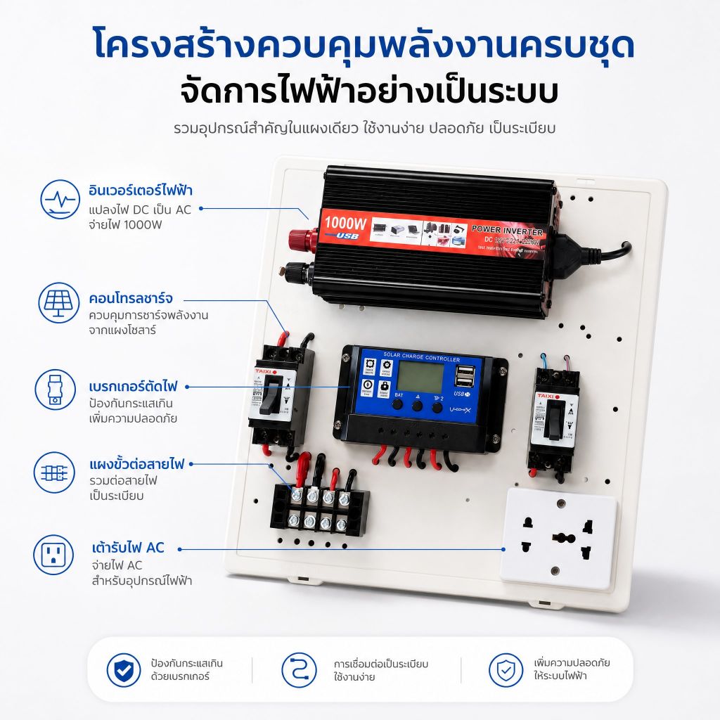ชุดนอนนา 1000W ชุดคอนโทรลเลอร์ชาร์จเจอร์ โซล่าเซลล์ พลังงานจากแสงอาทิตย์12V/220V🔥 พร้อมแผง20w แบตเตอรี่🔥ชุดเต็ม