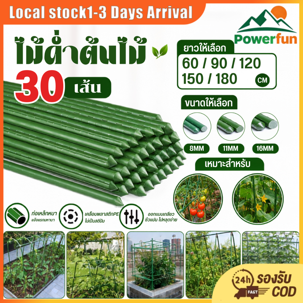 30 แท่ง ไม้ค้ำยันต้นไม้ หลักไม้ค้ำ เสามะเขือเทศ ในห่อ หลักไม้เลื้อย 60-150 ซม. หนา 8-20 มม.ค้างต้นไม้ ซุ้มต้นไม้ ค้างผัก