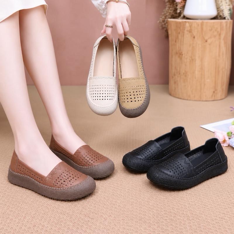 ShoesI Amm B43 **ร้านจริงส่งตรงจากนครนายก** รองเท้าคัตชูสุขภาพ สไตล์มินิมอล รูฉลุระบายอากาศ หนังนุ่ม ซัพพอร์ตการเดิ
