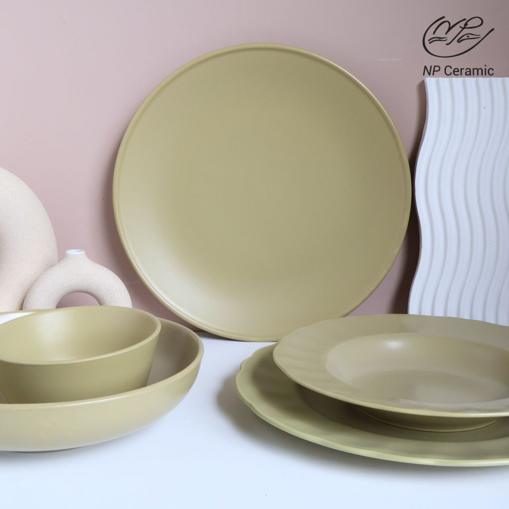 [ลดสูงสุด 80%] NP Ceramic จานเซรามิค จานชามสีเขียวแมท สวยหรูดูแพง จัดโต๊ะมื้ออาหารสุดพิเศษ