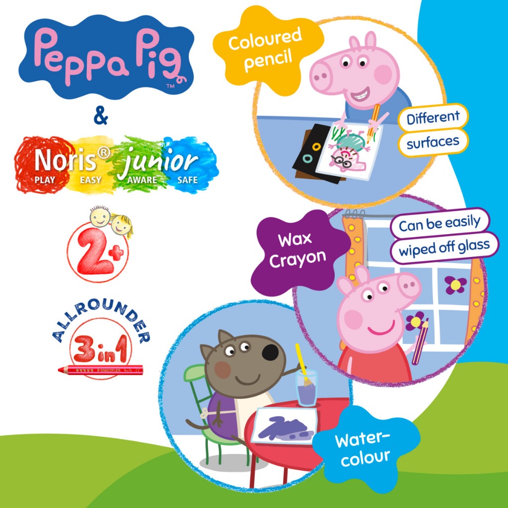 Peppa Pig أقلام تلوين Noris Junior ‏3 في 1 ‏(12 لوناً) — صورة 4