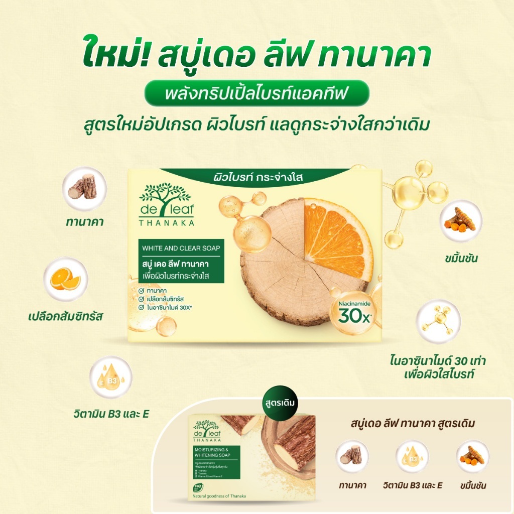 สบู่ เดอ ลีฟ ทานาคา ไวท์ แอนด์ เคลียร์ โซป De Leaf Thanaka