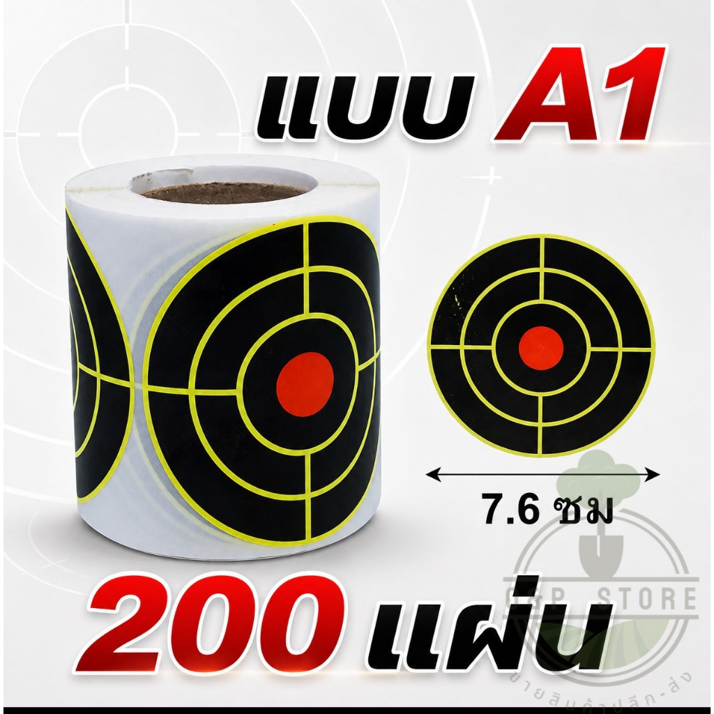 แผ่นเป้าสติ๊กเกอร์ กระดาษ แพ็ค 200 แผ่น ขนาด 3x3 นิ้ว หรือ 7.5x7.5 ซม. พร้อมส่ง สินค้าอยู่ไทยOmStore9