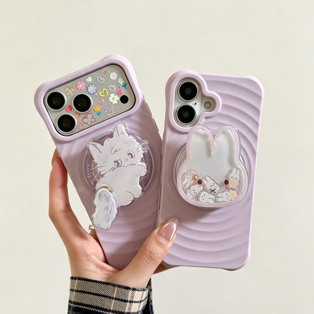 Ripple ม่วง เคสกันกระแทก ติ๊กต๊อก ชาร์จได้ pop up แม่เหล็ก สำหรับ for iPhone17/pro/max 16/pro/max 15/pro/max 14/pro/max