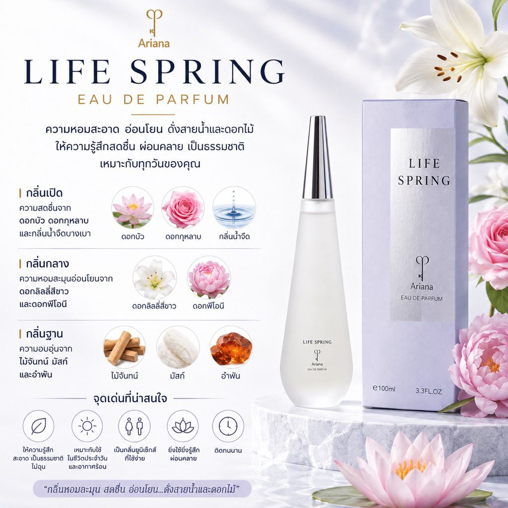 (🔥ของแท้/ส่งไว🔥) Ariana Eau De Parfum Life Spring น้ำหอมเทียบกลิ่นไลฟ์สปริง ขนาด 100 ml.