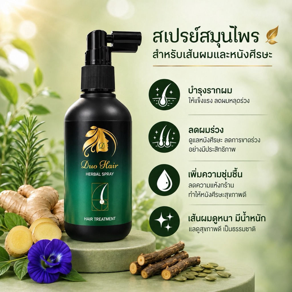 Herbal Spray สมุนไพรบำรุงรากผม ดูโอแฮร์ Duohair สมุนไพรลดผมร่วง