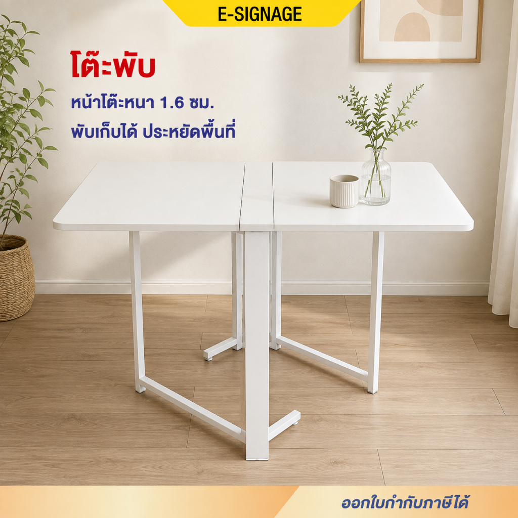 esignagemall โต๊ะพับอเนกประสงค์ 120×60×75 ซม พับได้ 2 ด้าน รับน้ำหนัก 150KG โต๊ะกินข้าว โต๊ะทำงาน
