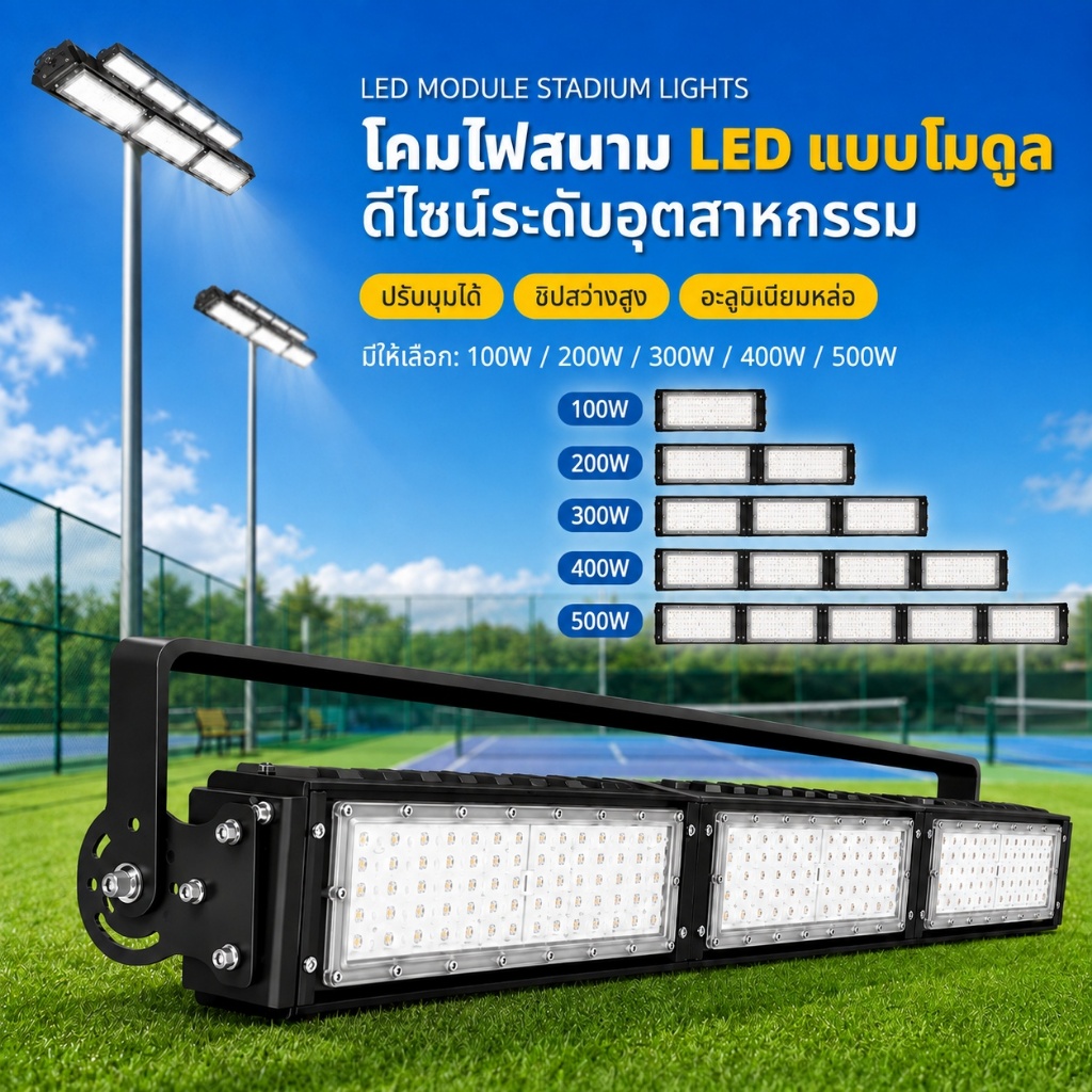 สปอร์ตไลท์ LED ไฟสนาม LED ไฟสนามกีฬา ไฟสนามฟุตบอล 200W 300W 400Wปรับองศาได้ กันน้ำ IP65