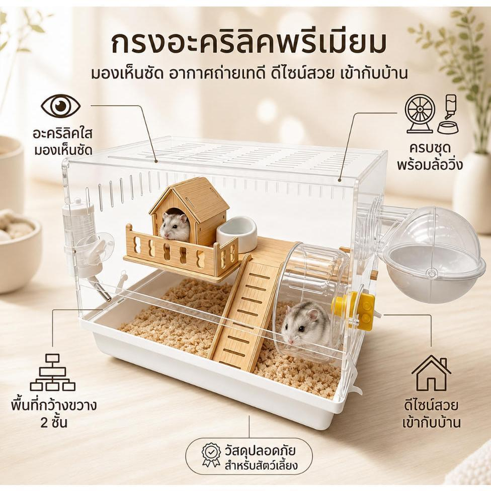กรงหนูแฮมสเตอร์ ชุด8ชิ้น กว้างพิเศษ ถอดประกอบได้ ล้อเงียบ เลี้ยงได้4-6ตัว ป้องกันการกัด Hamster Cage