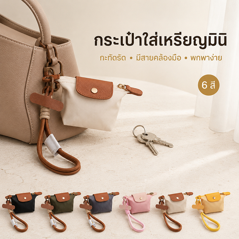 พวงกุญแจ กระเป๋าใส่ของจิ๋วรูปทรงเกี๊ยวหลากสี ทำจากไนลอน เหมาะสำหรับเก็บหูฟัง ห้อยข้อมือ หรือใส่เหรียญ สายคล้องโทรศัพท์