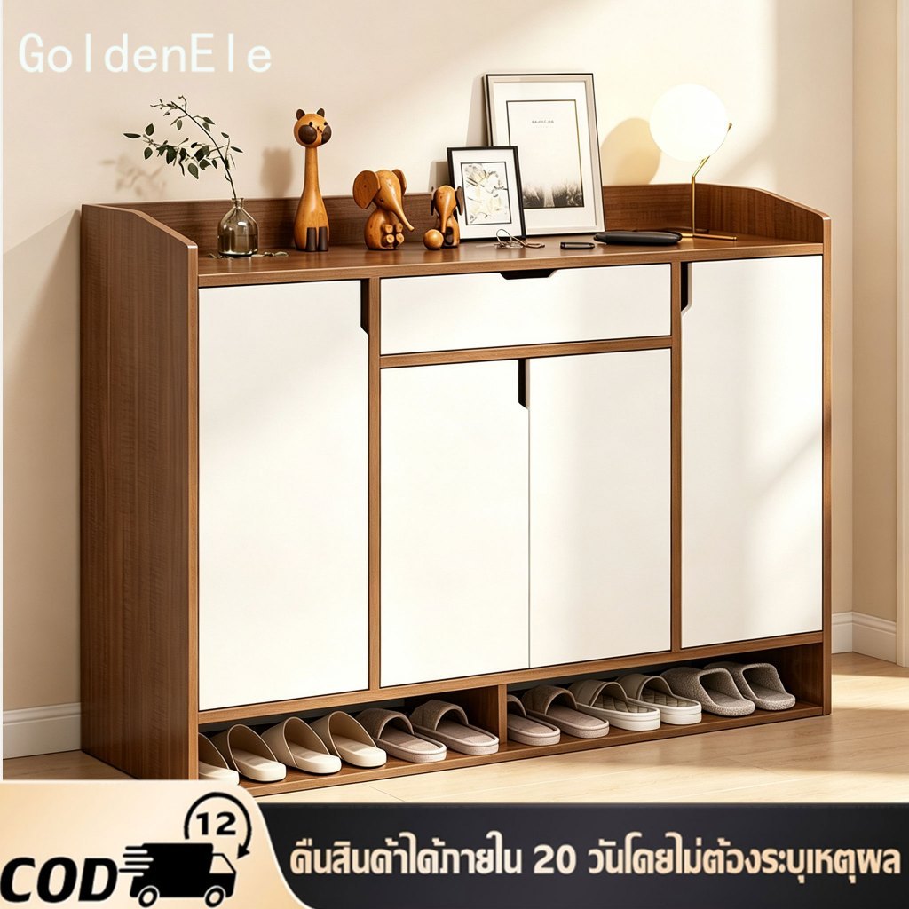 GDE ตู้รองเท้า ชั้นวางรองเท้า ที่เก็บข้อมูลหลายชั้น พร้อมประตูตู้ เก็บของได้เยอะ 80/100/120/140cm ความกว้าง ตู้เก็บกันฝ
