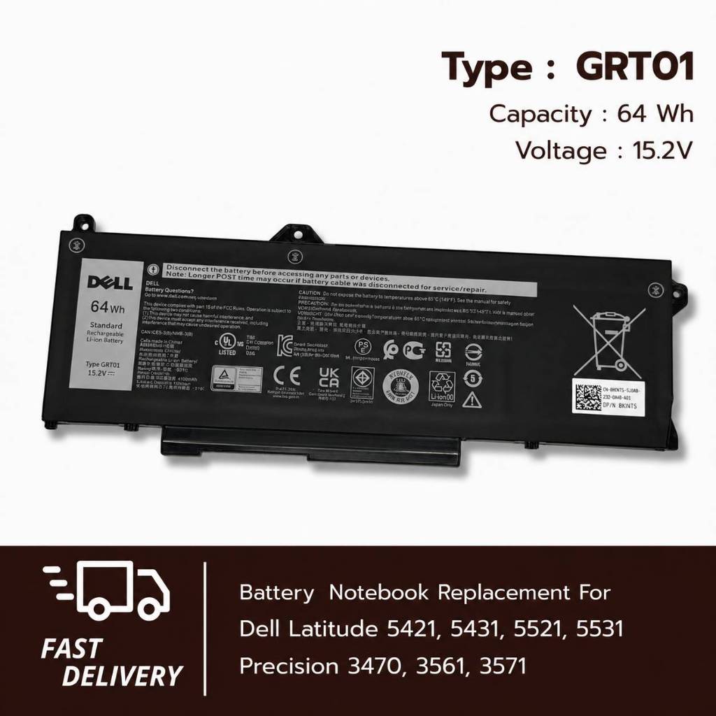 (ส่งฟรีประกัน 1ปี) Battery for dell Replacement GRT01 (Latitude 5421 5521 5431 5531 / Precision 3561